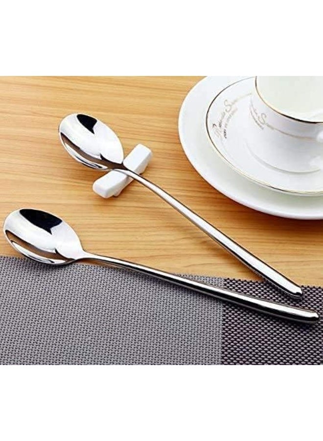 Stainless Steel Spoon,Stainless Steel Round handle Bar Spoons Silver Set of 4 - Image 2
